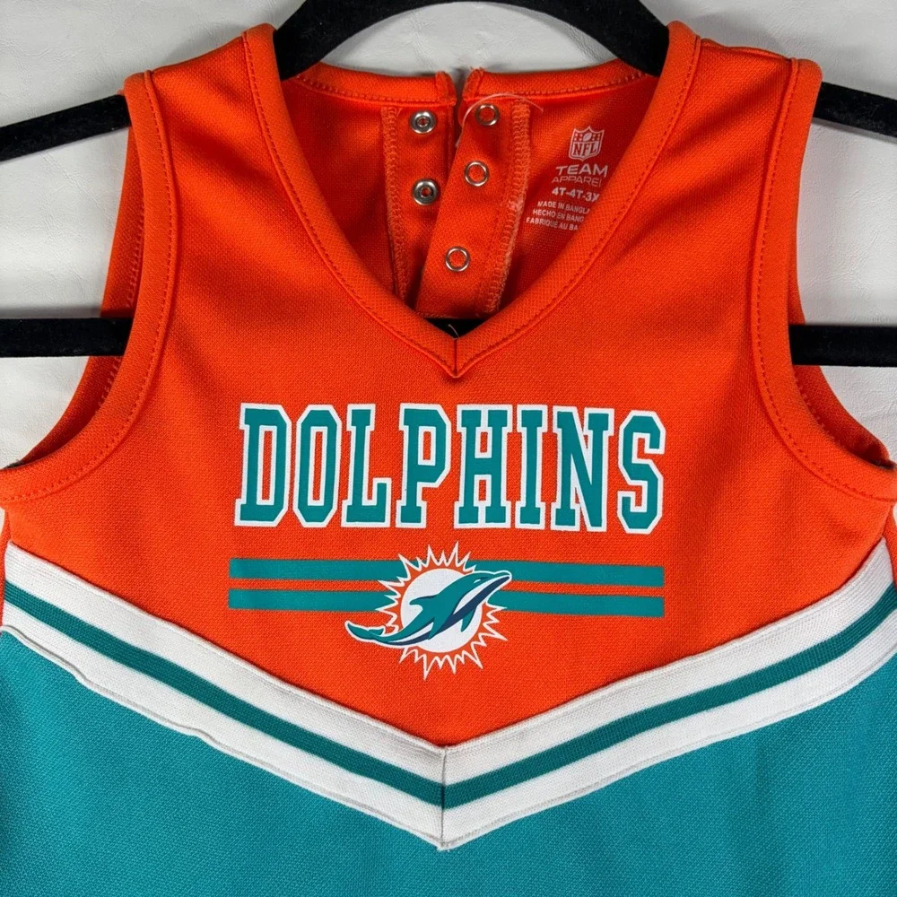 NFL Team Apparel Miami Dolphins Toddler Girls Cheerleader Dress Orange Aqua 4T